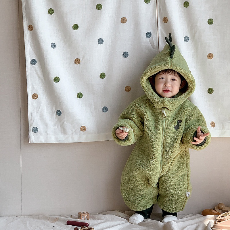 Baby Cute Embroidered Dinosaur Long Sleeve Romper