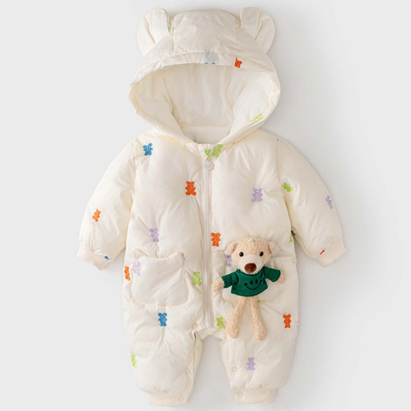 Baby Girl/Boy Bear Embroidery Hooded Cotton Thickened Romper