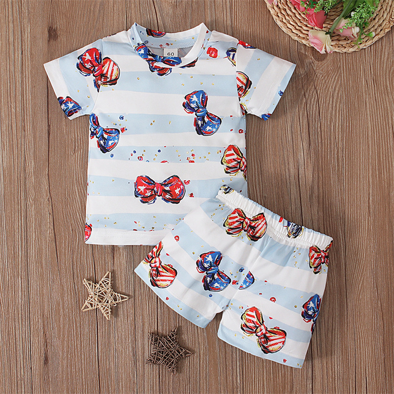 2pcs Baby Boy American Independence Day Bow Tie T-shirt with Pant Set