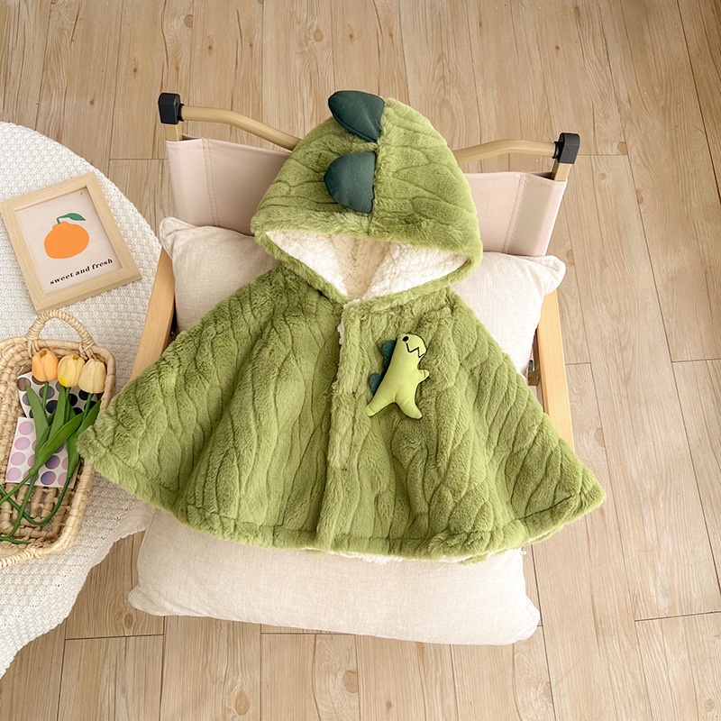 Baby Girl Padded and Thickened Cute Dinosaur Poncho Top