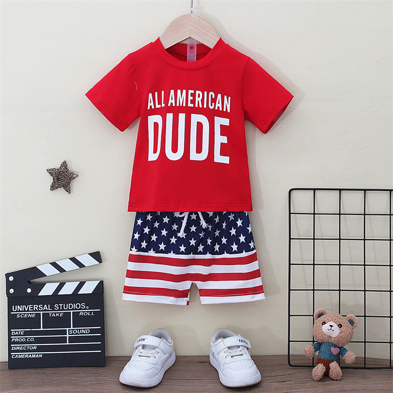 2pcs Baby Boy American Independence Day Red T-shirt with Pant Set