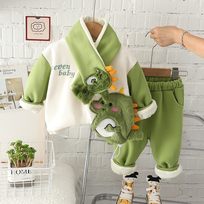 2pcs Baby Boy/Girl Thickened Padded Scarf Dinosaur Set