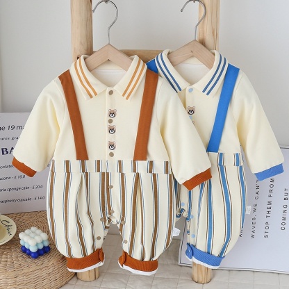 Baby Boy Cute Casual Striped Fake Back Romper
