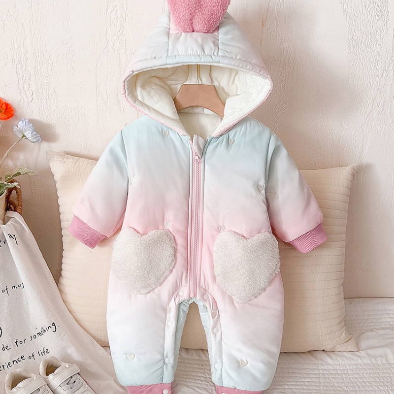 Baby Girl Thickened Gradient Love Hood Romper