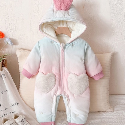 Baby Girl Thickened Gradient Love Hood Romper