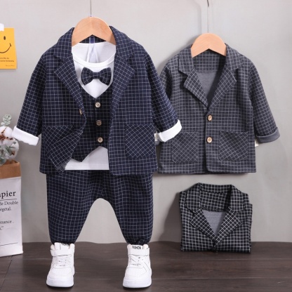 3pcs Baby Boy Plaid Suit Vest Set