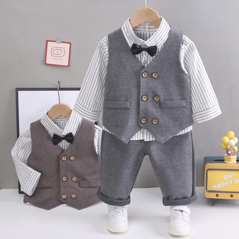 3pcs Baby Boy Bow Tie Vest Suit