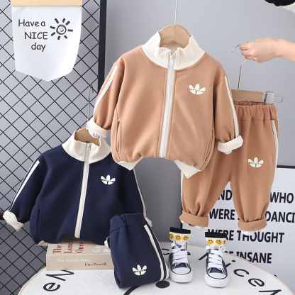 2pcs Baby Boy Cardigan Zip Casual Long Sleeve Set