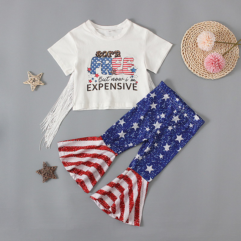 2pcs Baby Girl American Independence Day Letters T-shirt with Flared pants Set