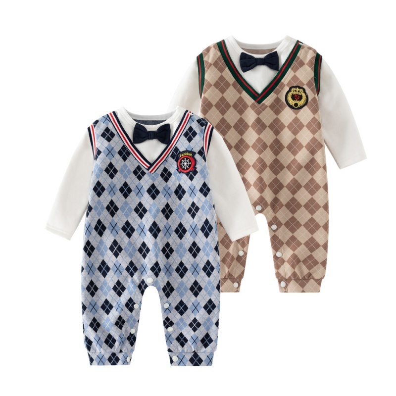 Baby Boy College Lattice Bow Tie Romper