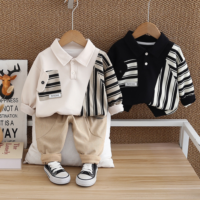 2pcs Baby Boy Striped Patchwork Set