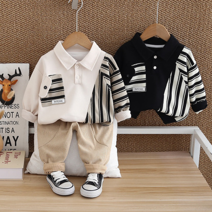 2pcs Baby Boy Striped Patchwork Set
