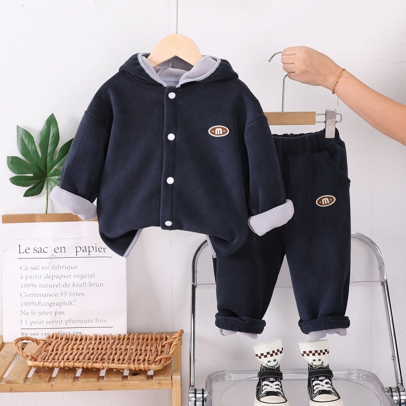 2pcs Baby Boy Padded Hooded Sweatshirt Set