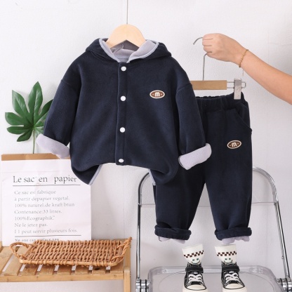 2pcs Baby Boy Padded Hooded Sweatshirt Set