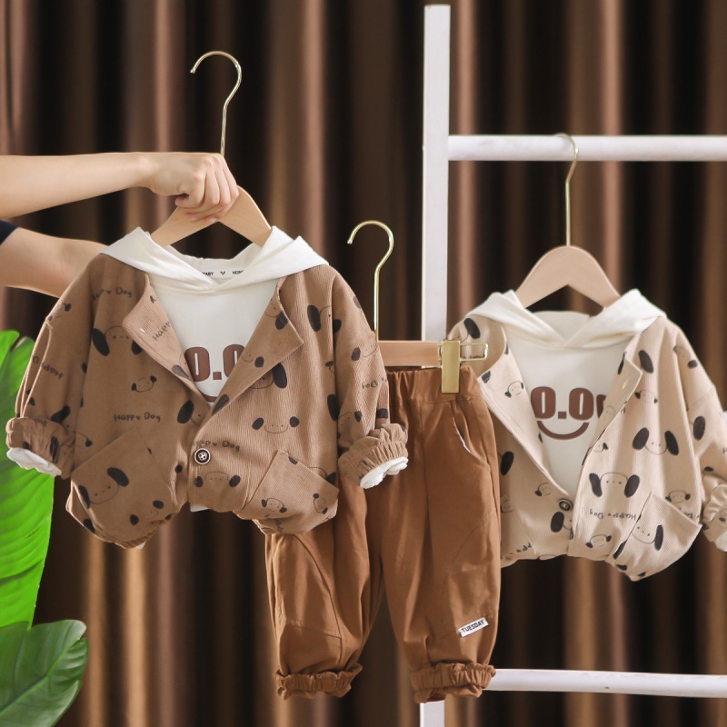 3pcs Baby Boy Puppy Sweatshirt Set