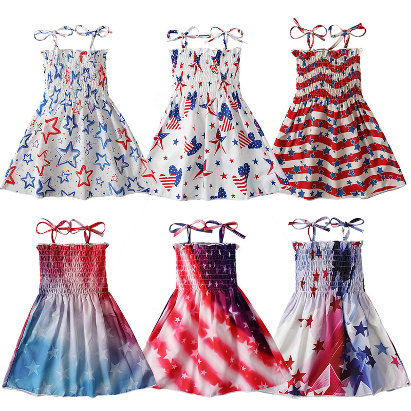 Baby Girl Independence Day Strappy Print Dress