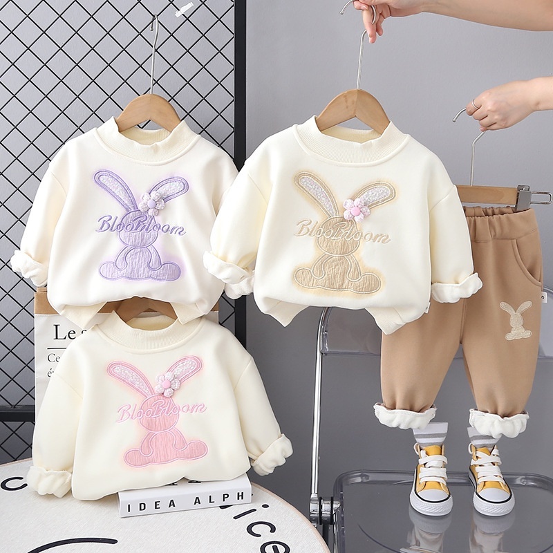 2pcs Baby Girl Bunny Padded Casual Set