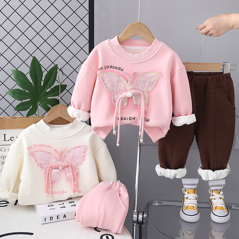 2pcs Baby Girl Bow Tie Padded Long Sleeve Set