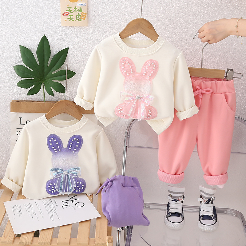 2pcs Baby Girl Ribbon Bow Bunny Set
