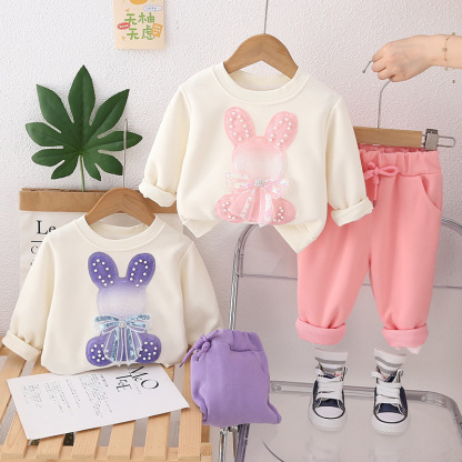 2pcs Baby Girl Ribbon Bow Bunny Set