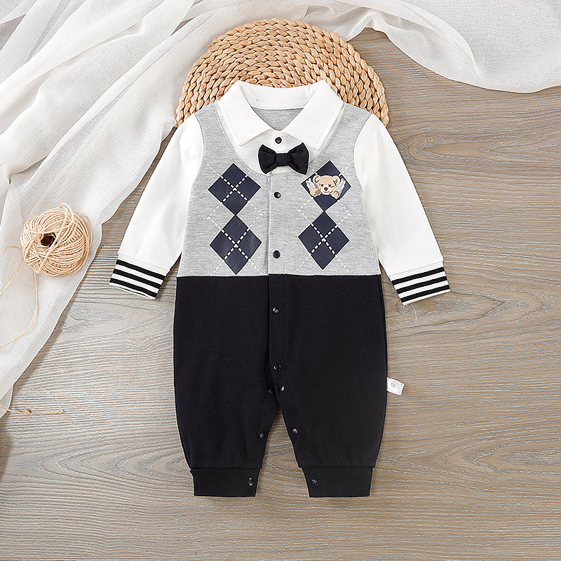 Baby Boy Cute Bear Bow Tie Romper