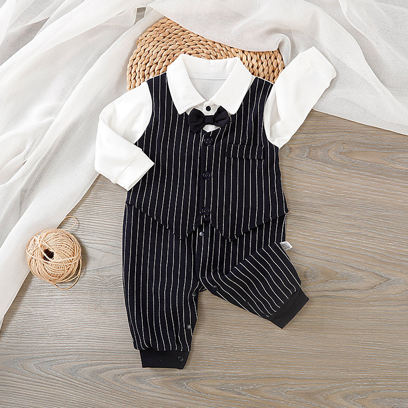 Baby Boy Striped Bow Tie Romper