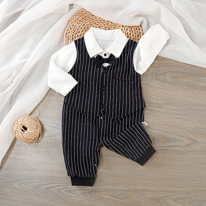 Baby Boy Striped Bow Tie Romper