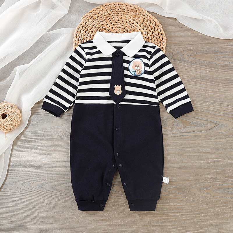 Baby Boy Striped Tie Bear Romper
