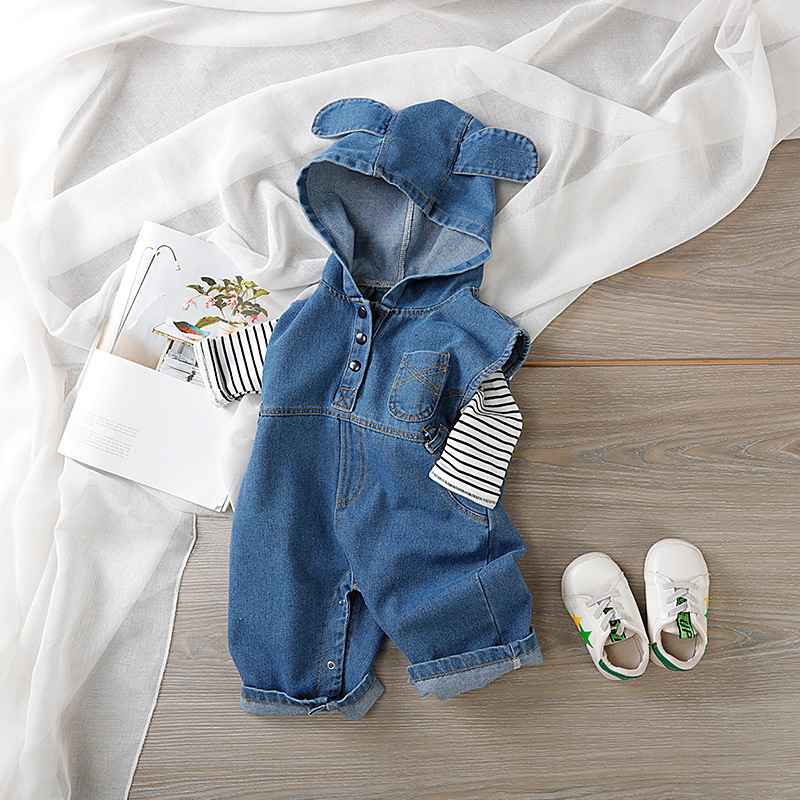 Baby Boy Cute Hooded Jeans Romper