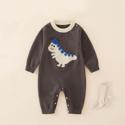 Baby Boy Cartoon Dinosaur Knitted Romper