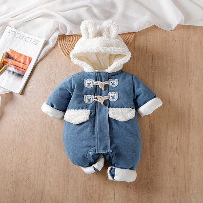 Baby Girl/Boy Hooded Padded Thickened Cowboy Bear Romper