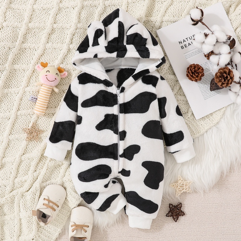 Baby Boy Cute Black And White Cow Romper