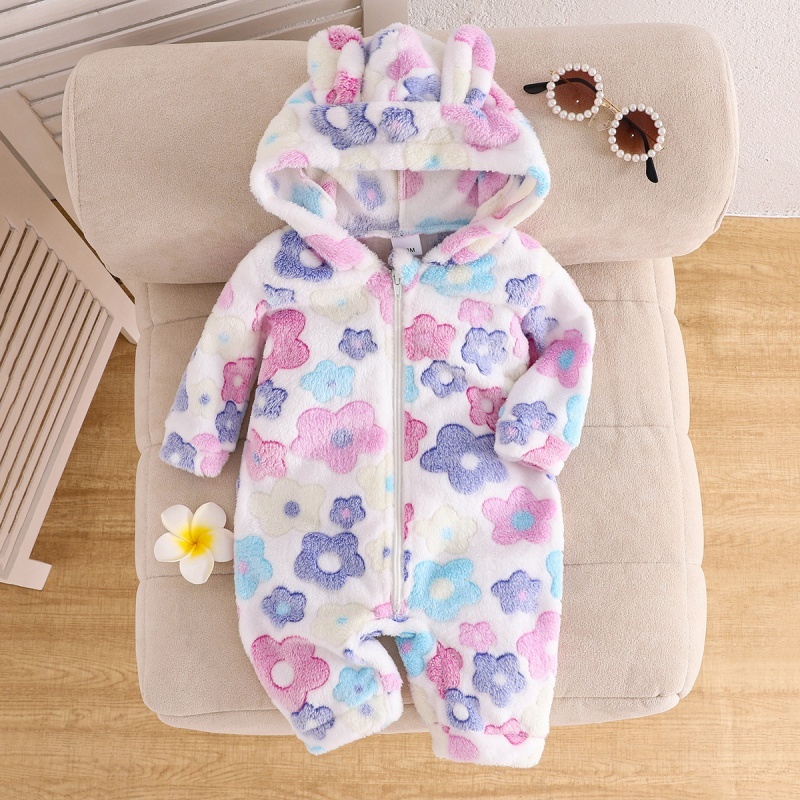 Baby Girl Colourful Floral Flannel Romper