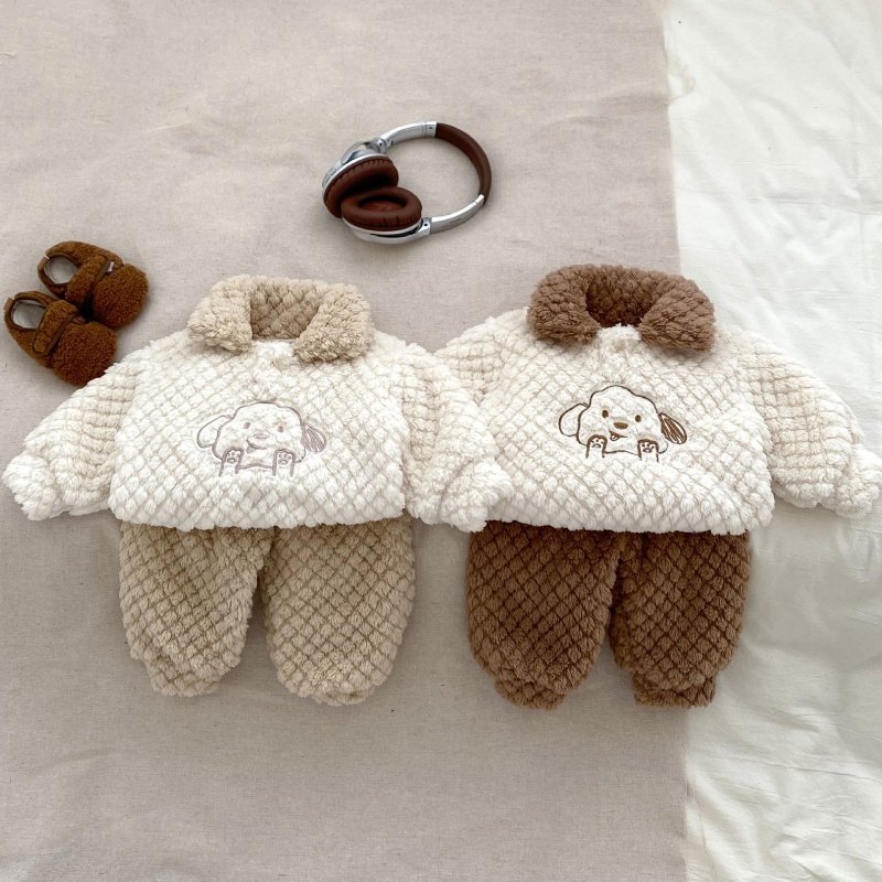 2Pcs Baby Girl/Boy Padded Set Cartoon Embroidery Pullover Sweatshirt Set