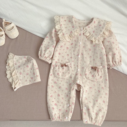 Baby Girl Lace Flap Lapel Choker Hooded Romper