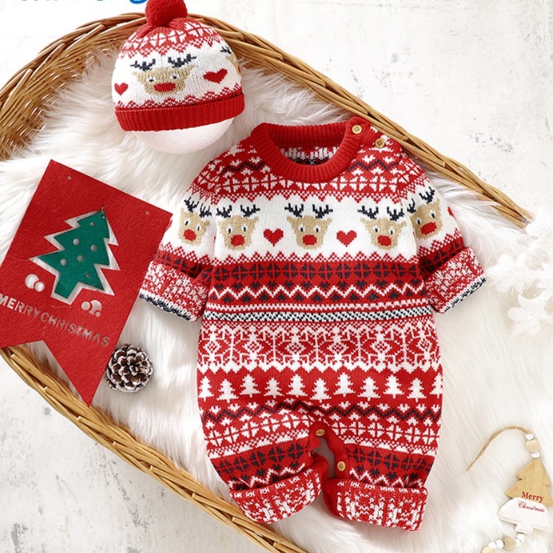 Baby Girl/Boy Christmas Elk Romper With Hat