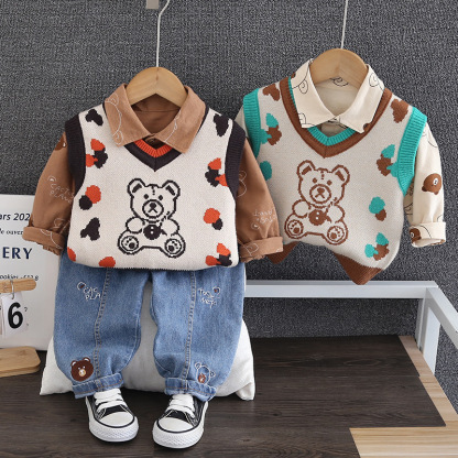 3pcs Baby Girl/Boy Bear Sweater Shirt Set