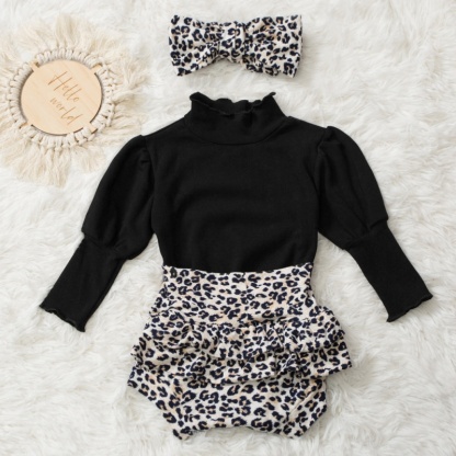 3pcs Baby Girl Solid Colour Long Sleeve Bottom Shirt + Shorts + Hairband Set