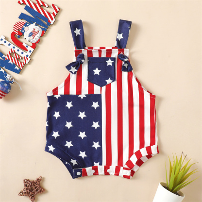 Baby Girl American Independence Day Striped Stars Bodysuit