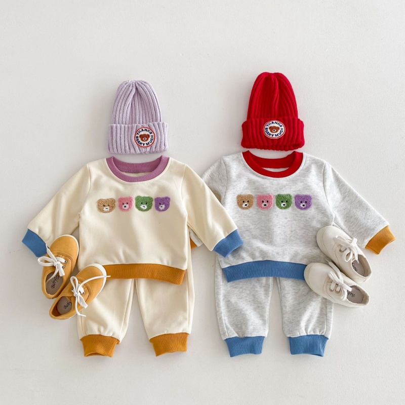 2pcs Baby Girl/Boy Four Colours Bear Casual Sweatshirt Long Sleeve Set