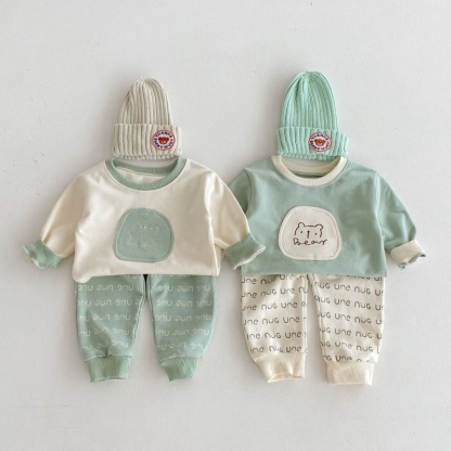 2pcs Baby Girl/Boy Cartoon Bear Sweatshirt Letter Long Sleeve Set