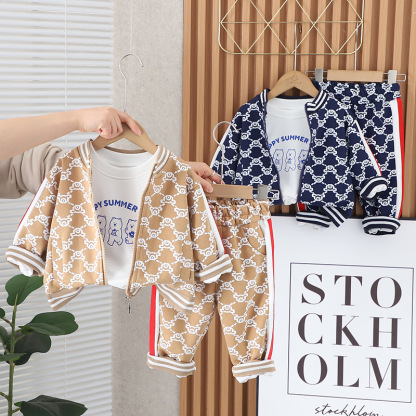 3pcs Baby Boy Full-printed Bear Cartoon Zip Long Sleeve Set