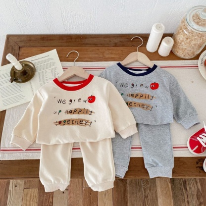 2pcs Baby Girl/Boy Apple Letters Long Sleeve Set