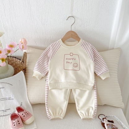 2pcs Baby Girl/Boy Streak Happy Day Sweatshirt Long Sleeve Set