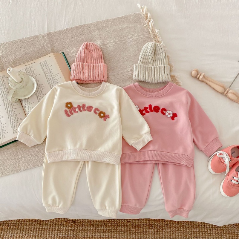 2pcs Baby Girl Flower Letters Long Sleeve Set
