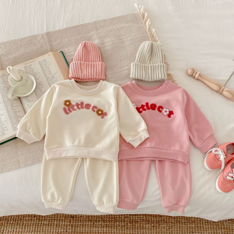 2pcs Baby Girl Flower Letters Long Sleeve Set
