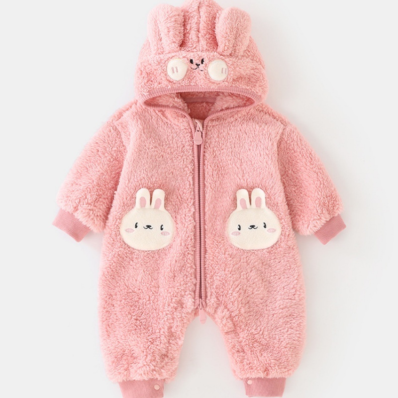 Baby Girl Padded and Thickened Cute Bunny Zip Romper