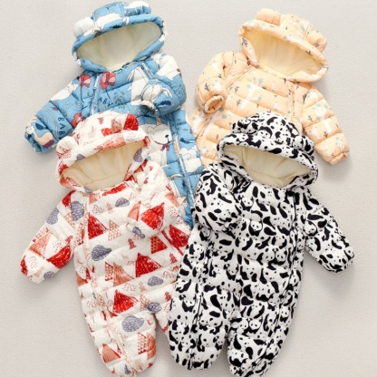 Baby Boy/Girl Multi-patterned Hooded Cotton Padded Romper