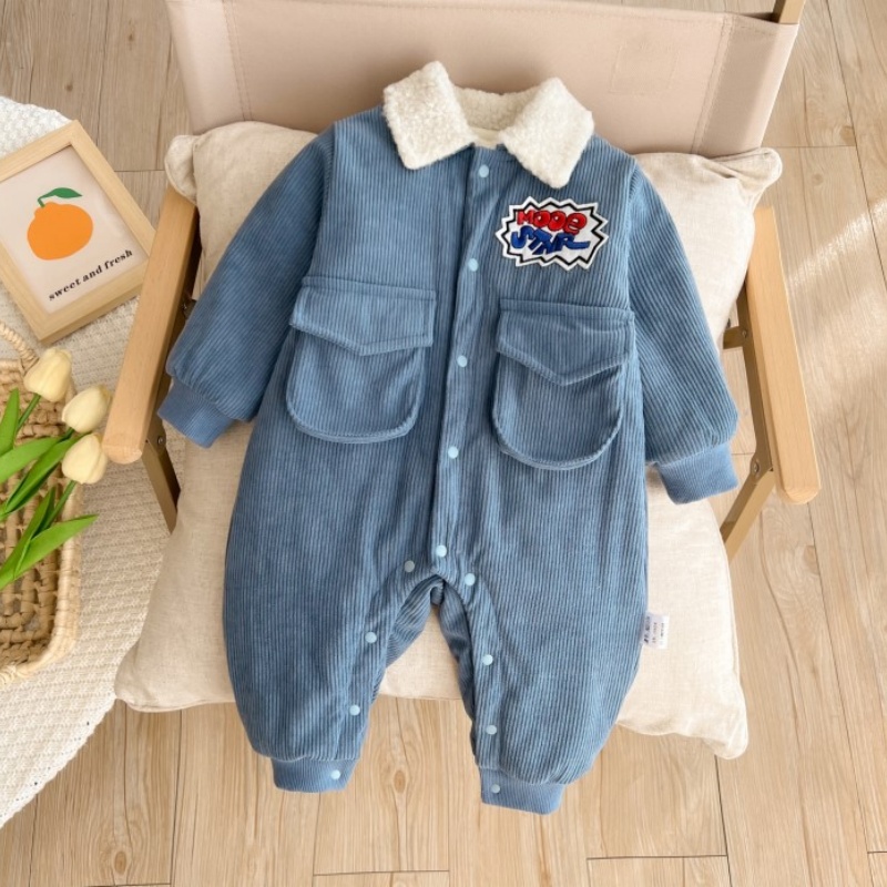 Baby Boy Corduroy Padded Lapel Romper