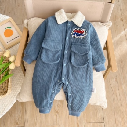 Baby Boy Corduroy Padded Lapel Romper